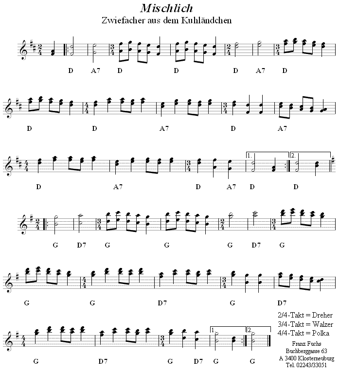 Mischlich, Zwiefacher, Volkstanznoten