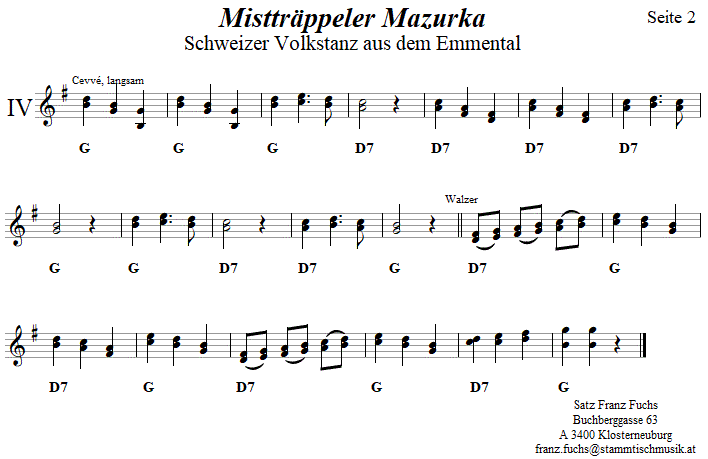 Mistträppeler Mazurka, Volkstanznoten