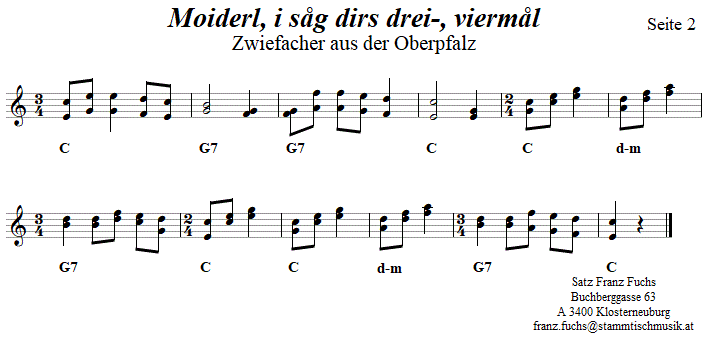Moiderl, i såg dirs drei- viermål - Zwiefacher, Volkstanznoten