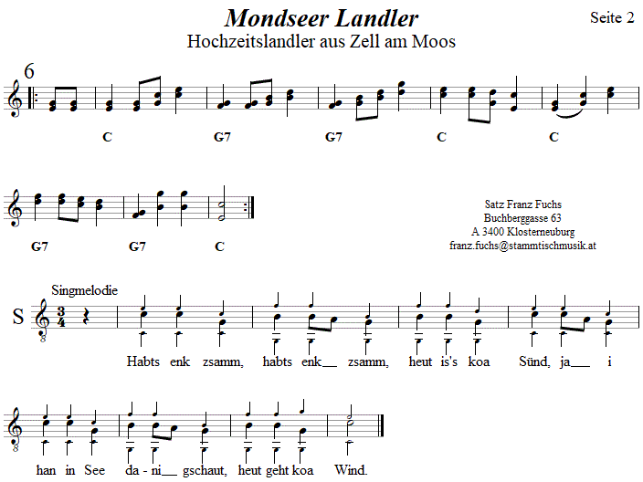 Mondseer Landler (Hochzeitslandler aus Zell am Moos), Volkstanznoten