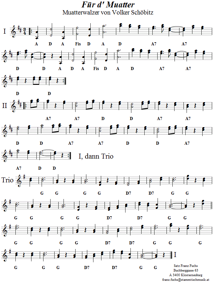 Muatterwalzer (Für d' Muatter) von Volker Schöbitz in zweistimmigen Noten