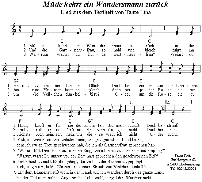 Müder kehrt ein Wandersmann zurück - Lieder - Volksmusik und Volkstanz