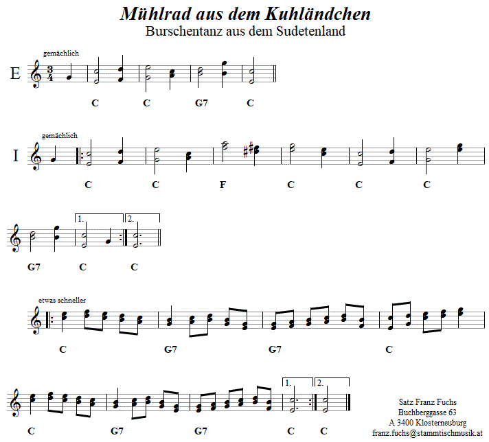 Mühlrad aus dem Kuhländchen in zweistimmigen Noten