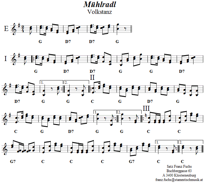 Mühlradl, Volkstanznoten