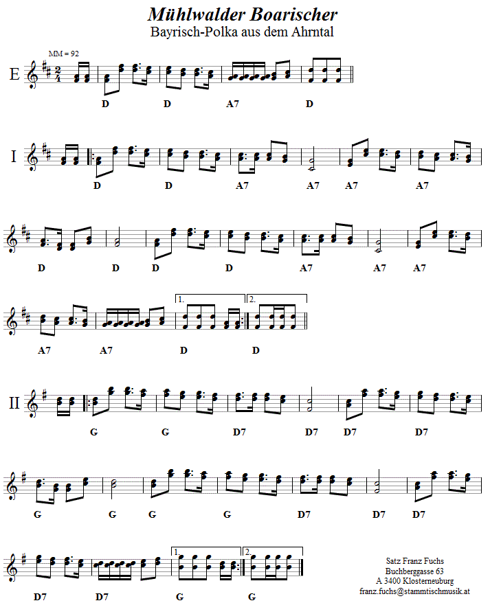 Mühlwalder Boarischer Volkstanznoten