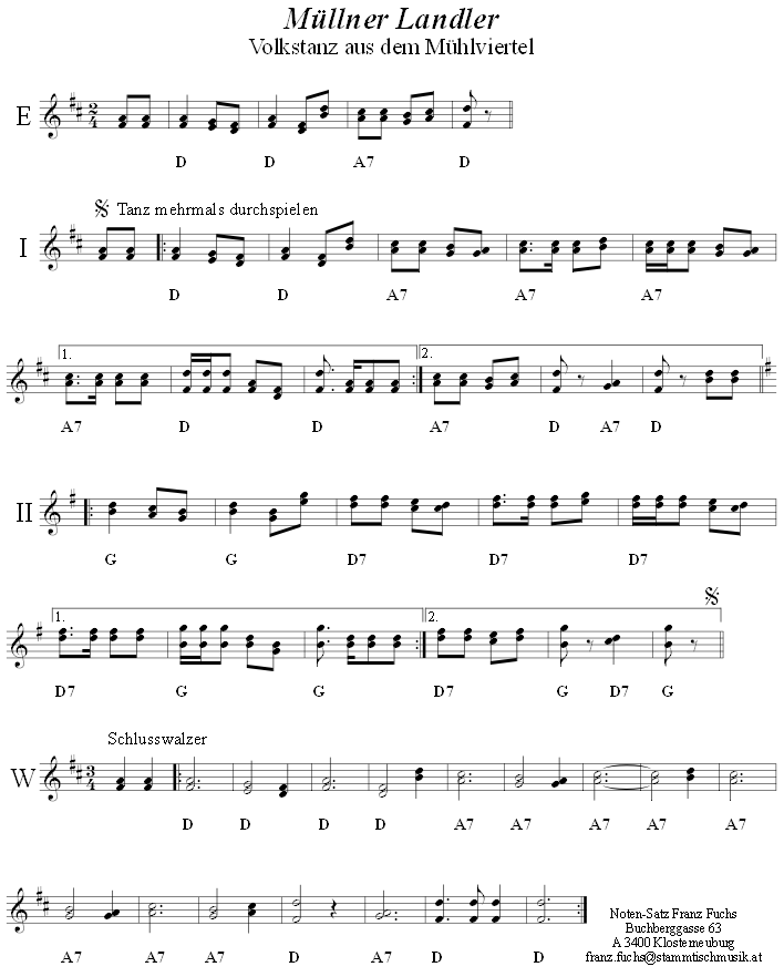 Müllner Landler, Volkstanznoten