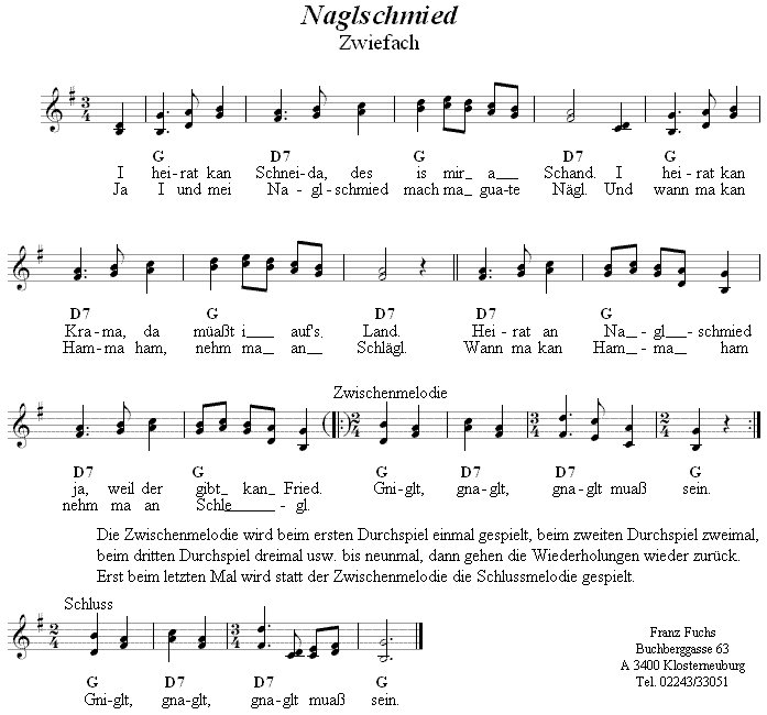 Naglschmied - I heirat kan Schneider - Zwiefacher, Volkstanznoten