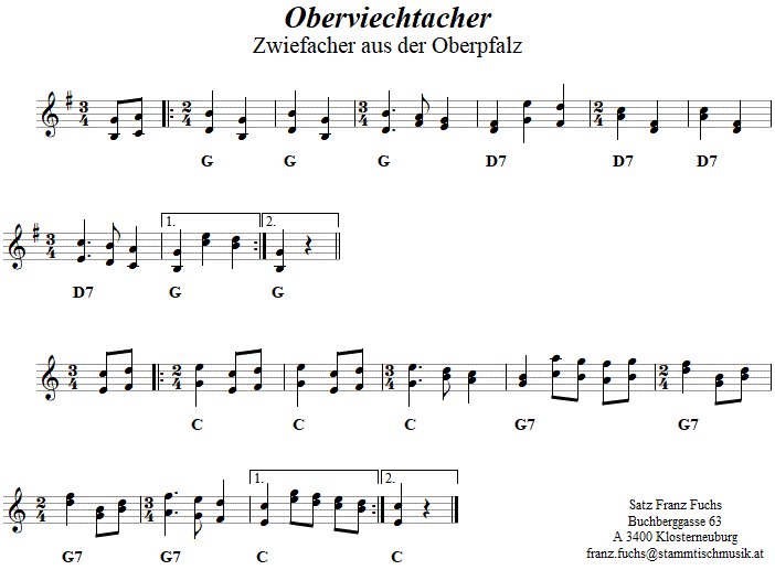 Oberviechtacher (Namenlos aus Oberviechtach), Zwiefacher, Volkstanznoten