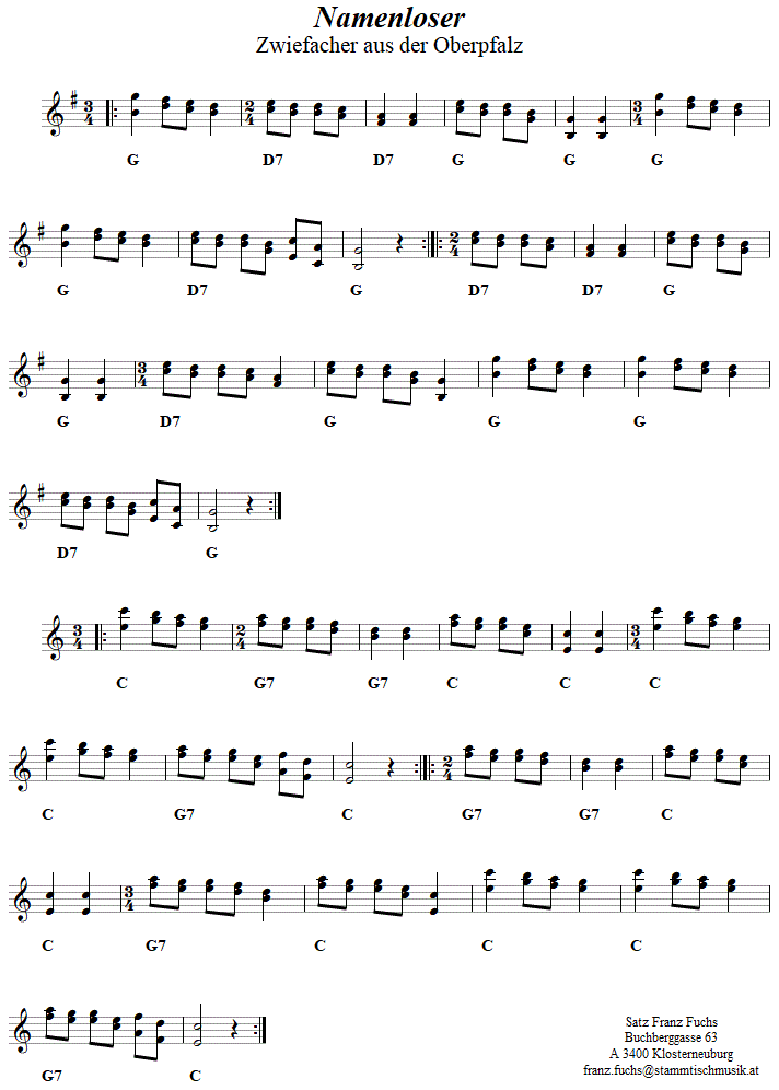 Namenloser Zwiefacher, Volkstanznoten