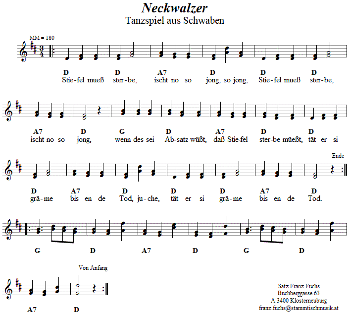 Neckwalzer, Volkstanznoten