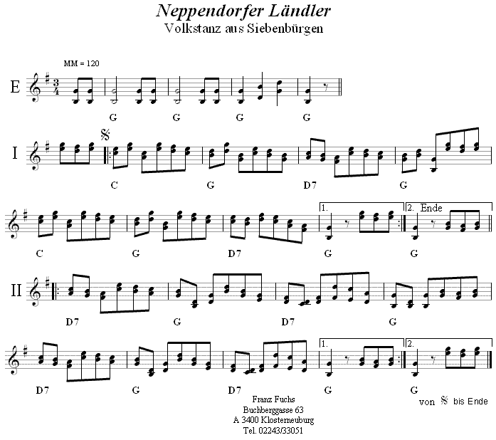 Neppendorfer Landler, Volkstanznoten