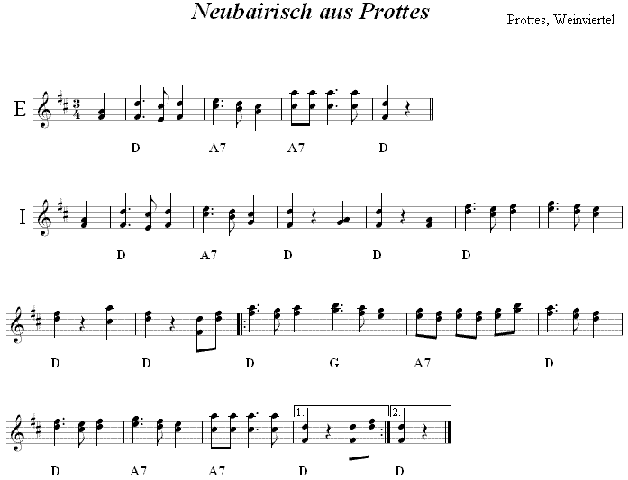 Neubairisch aus Prottes, Neubairisch aus Treskowitz, Volkstanznoten