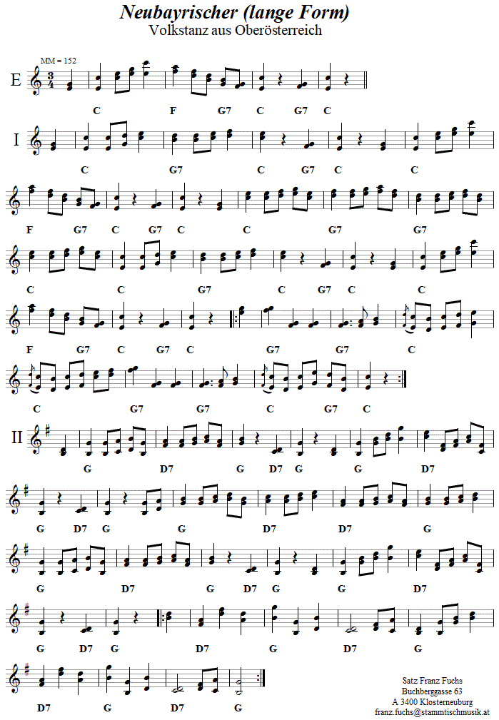 Neubayrischer, lange Form, Volkstanznoten