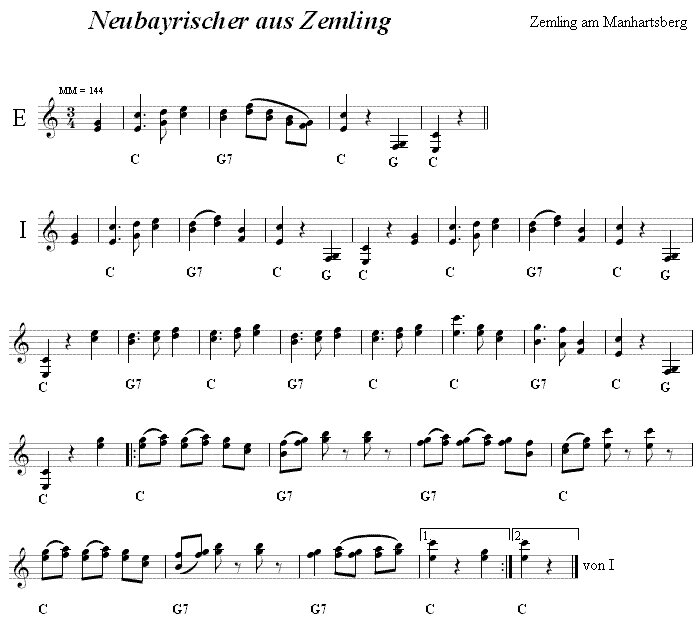 Neubayrischer aus Zemling, Volkstanznoten