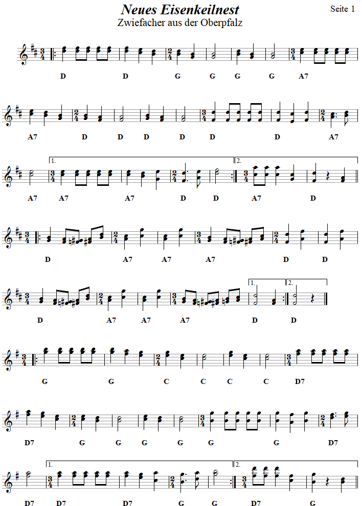 Neues Eisenkeilnest, Zwiefacher, Volkstanznoten