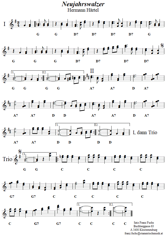 Neujahrswalzer von Hermann Härtel, Noten aus dem Repertoire