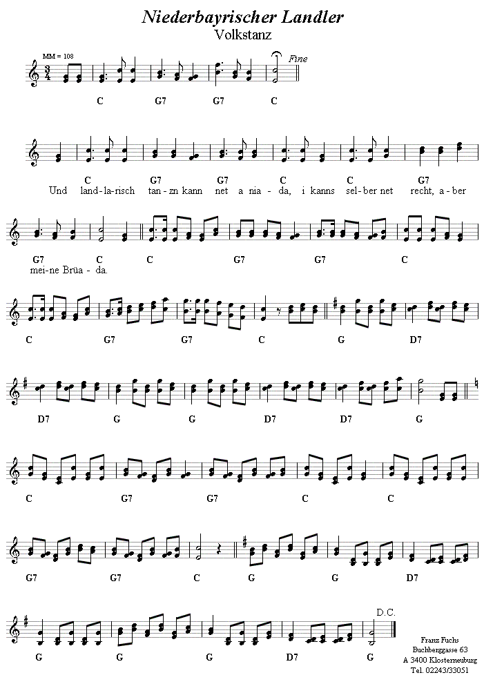 Niederbayrischer Landler Volkstanznoten