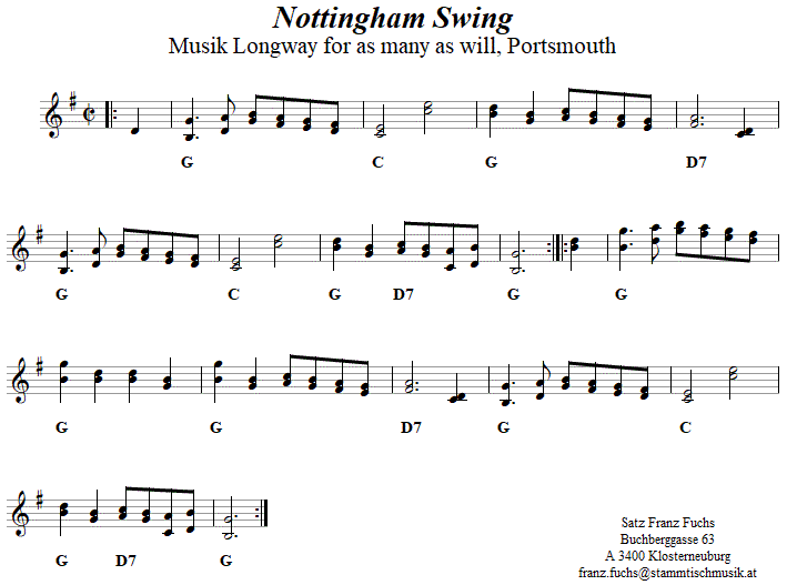 Nottingham Swing, Volkstanznoten