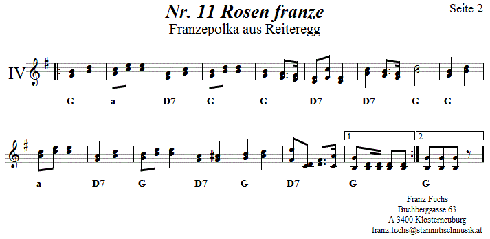 Nr. 11 Rosen franze aus Reiteregg, Noten