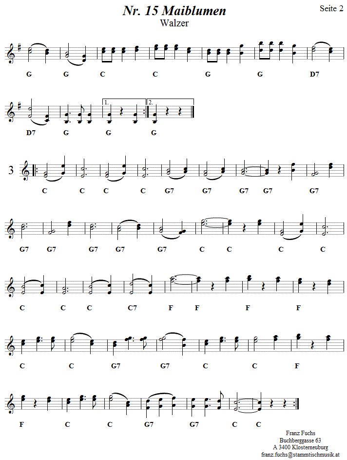 Nr. 15 Maiblumen, Walzer aus Reiteregg, Noten