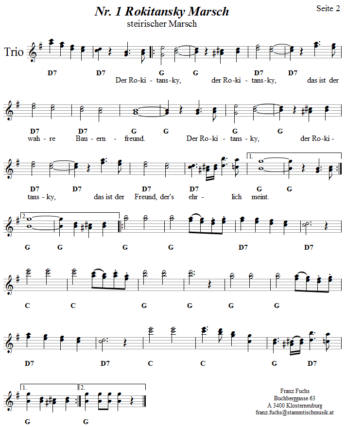 Nr. 1 Rokitansky Marsch aus Reiteregg, Noten