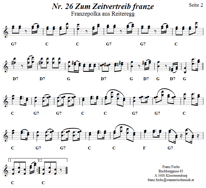 Nr. 26 Zum Zeitvertreib franze aus Reiteregg, Noten