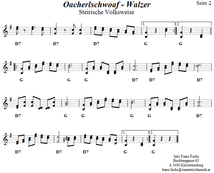 Oacherlschwoaf-Walzer - Noten aus dem Repertoire