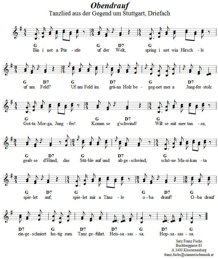 Obendrauf, Driefacher, Volkstanznoten