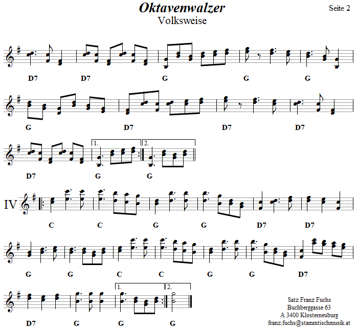 Oktavenwalzer - in Griffschrift für Steirische Harmonika