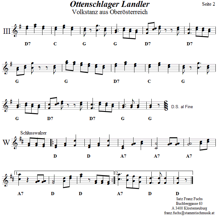 Ottenschlager Landler, Volkstanznoten