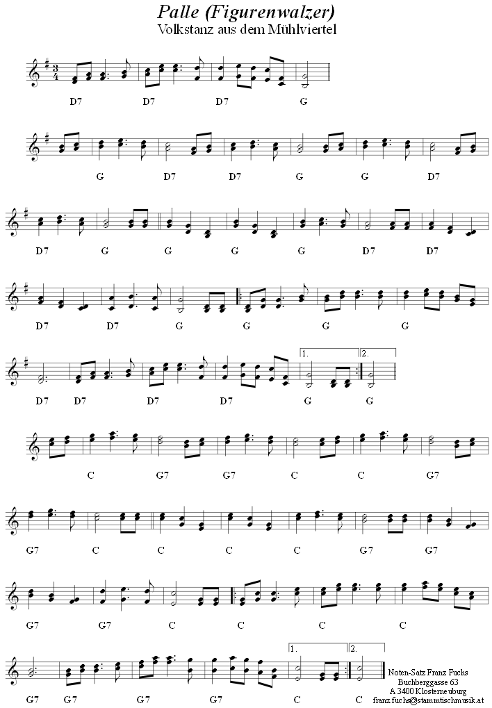 Palle (Figurenwalzer), Volkstanznoten
