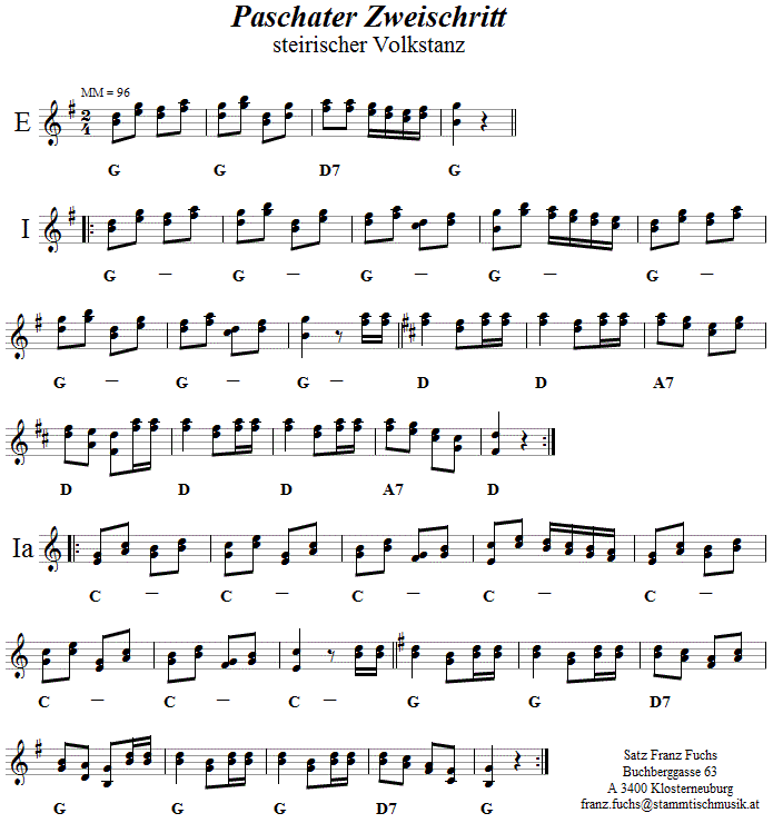 Paschater Zweischritt, Volkstanznoten