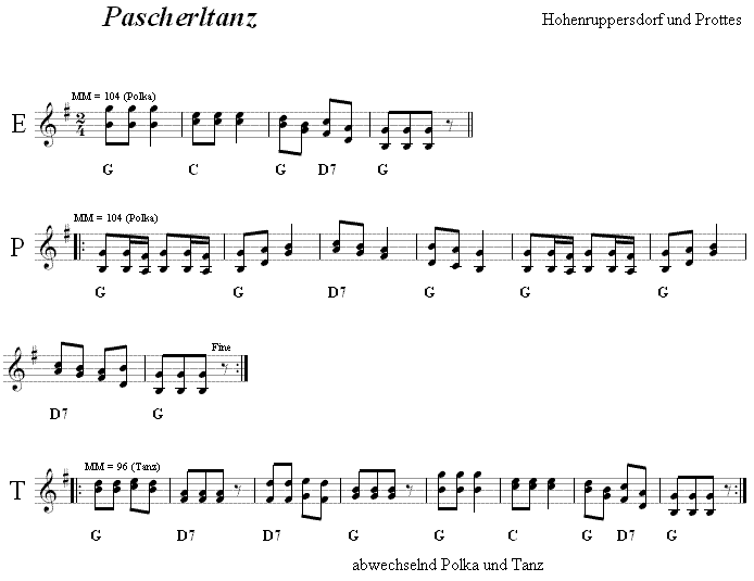 Pascherltanz, Volkstanznoten