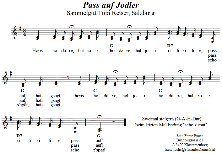 Hops Hodare (Pass auf-Jodler) - Lieder - Volksmusik und Volkstanz im Alpenland