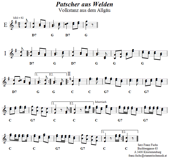 Patscher aus Welden, Volkstanznoten