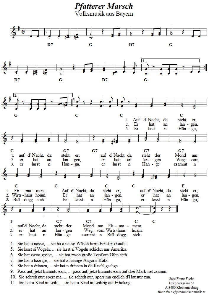 Pfatterer Marsch - Noten aus dem Repertoire - Volksmusik im Wirtshaus