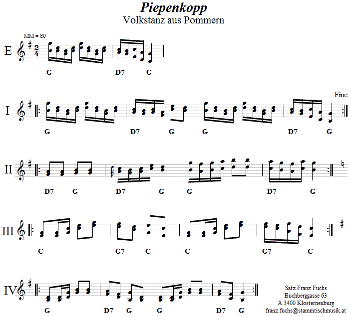 Piepenkopp, Volkstanznoten