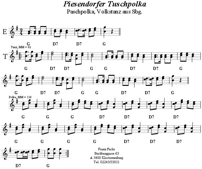 Piesendorfer Tuschpolka, Volkstanznoten