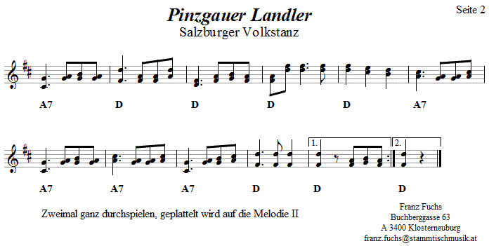 Pinzgauer Landler Volkstanznoten