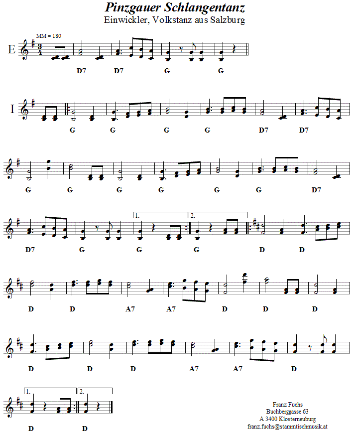 Pinzgauer Schlangentanz Volkstanznoten