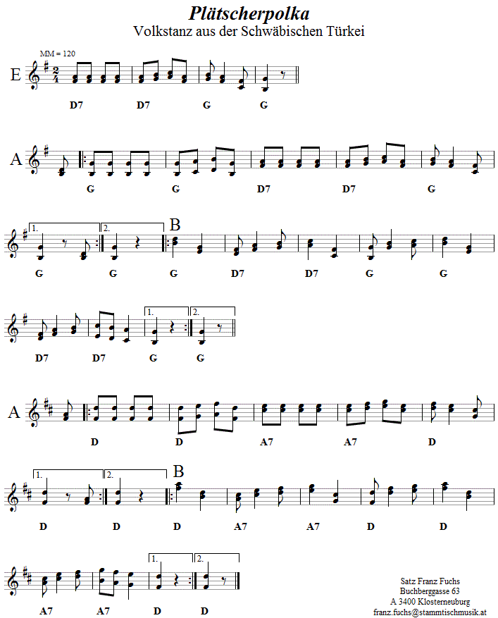 Plätscherpolka, Volkstanznoten