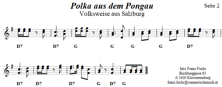 Polka aus dem Pongau, Noten aus dem Repertoire