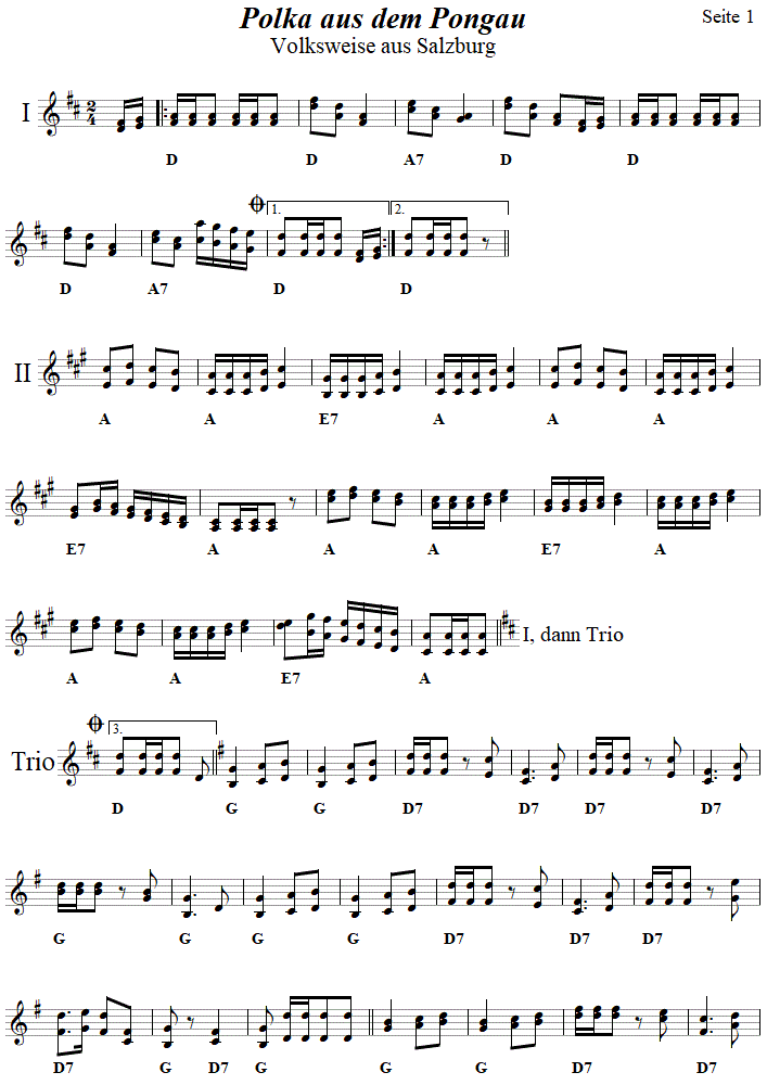 Polka aus dem Pongau, Noten aus dem Repertoire