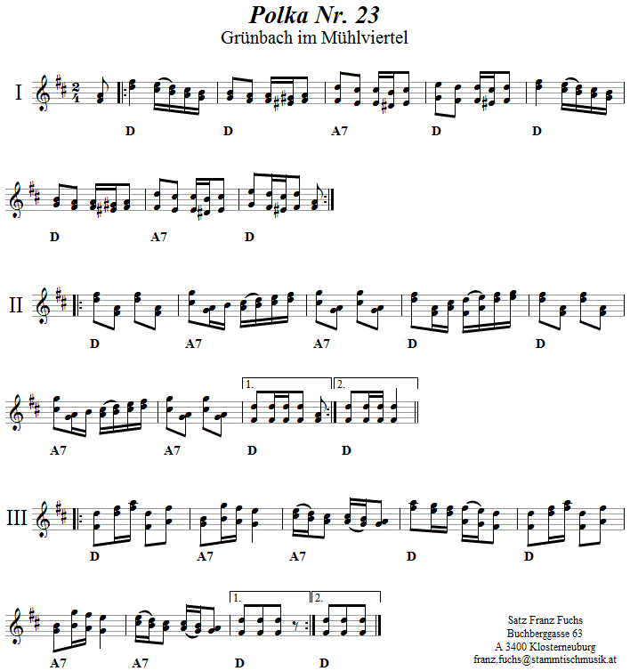 Polka Nr. 23 aus Grünbach, Noten aus dem Repertoire