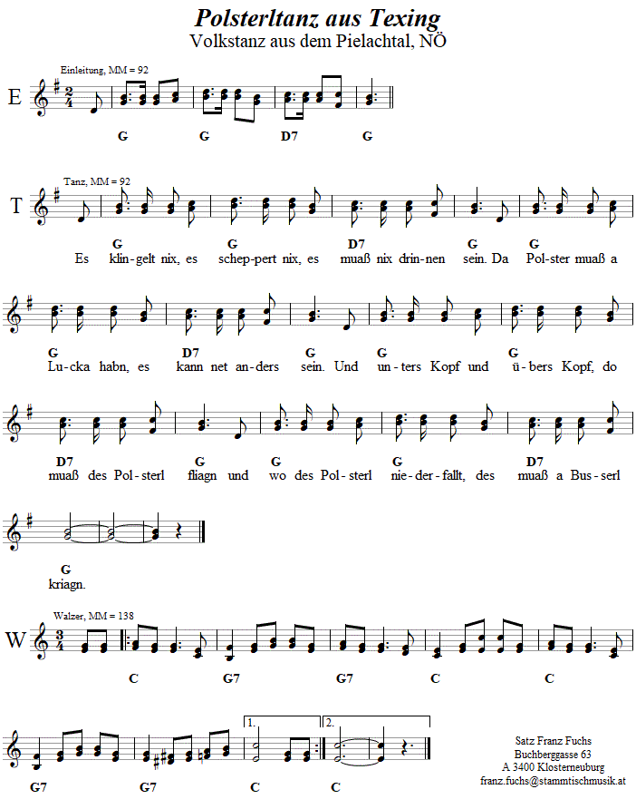 Polsterltanz aus Texing, Volkstanznoten