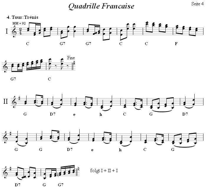 Quadrille Francaise aus Niederösterreich, Volkstanznoten