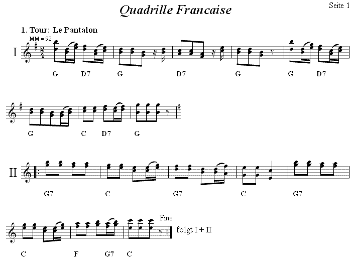 Quadrille Francaise aus Niederösterreich, Volkstanznoten