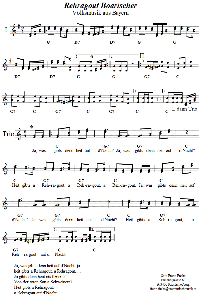 Rehragout-Boarischer in Griffschrift für Steirische Harmonika