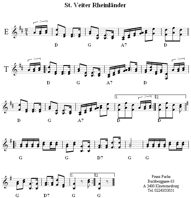 Rheinländer aus St. Veit, Volkstanznoten