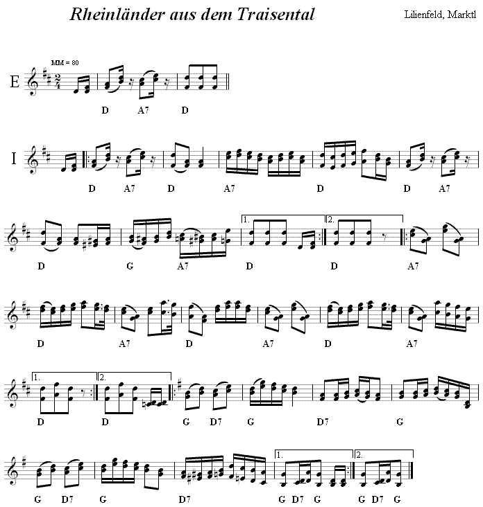 Rheinländer aus dem Traisental (Traisentaler Schottisch), Volkstanznoten